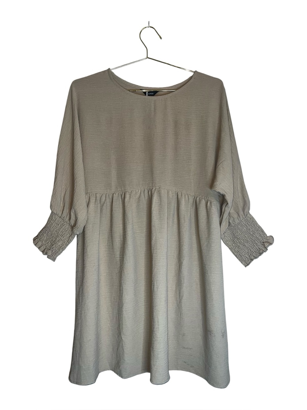 Dokotoo Women’s Tan Smocked Sleeve Babydoll Dress NWT Sz L